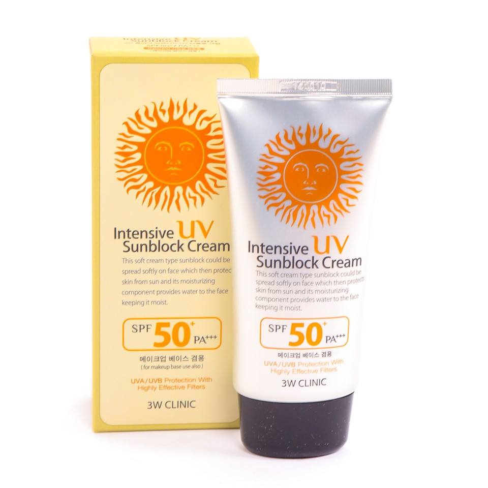 Kem nền chống nắng và dưỡng ẩm Intensive UV Sun Block 3W Clinic SPF 50+ PA+++ 50ml - Hàn Quốc Chính Hãng