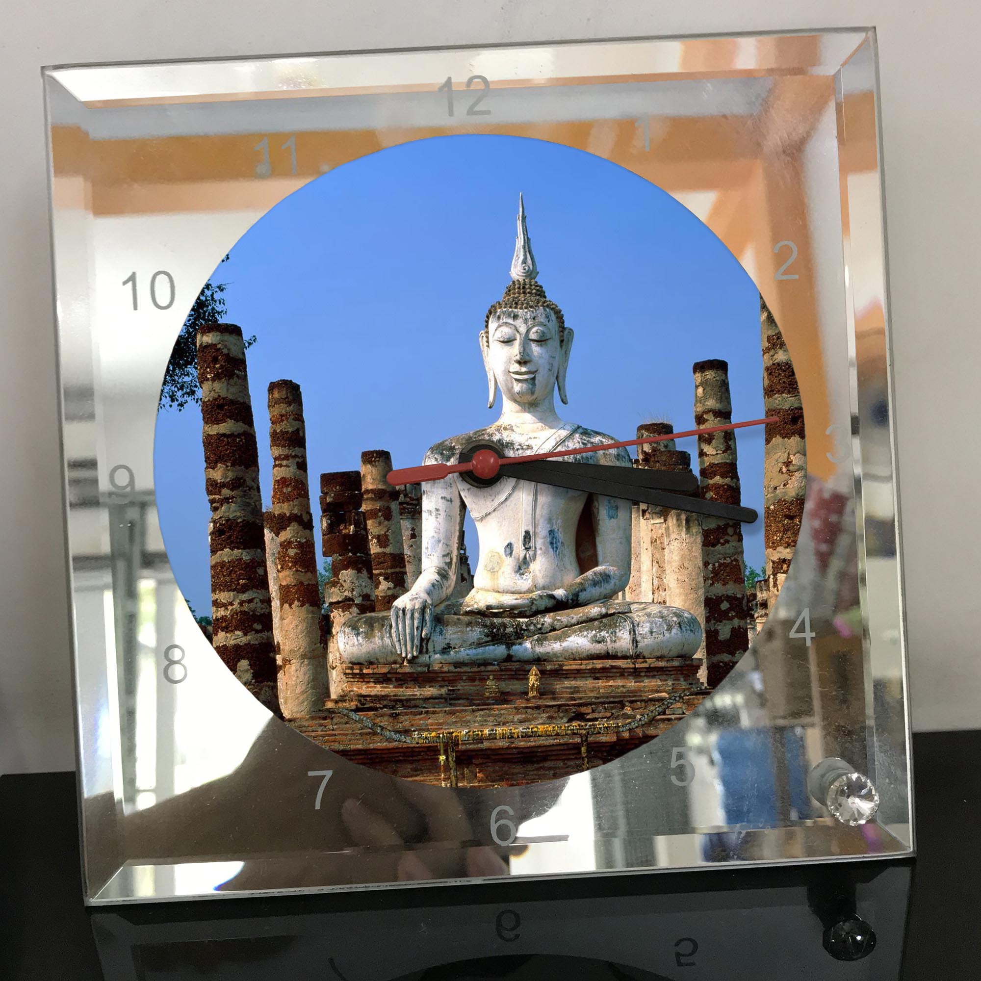 Đồng hồ thủy tinh vuông 20x20 in hình Buddhism - đạo phật (5) . Đồng hồ thủy tinh để bàn trang trí đẹp chủ đề tôn giáo