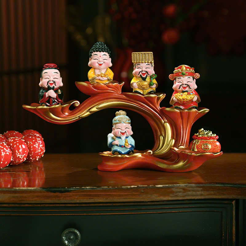 Bộ 5 Tượng Thần Tài &quot;Phúc - Lộc - Thọ -Tài - Hỷ&quot; Mini Trang Trí Sen Đá, Nhà, Sân Vườn