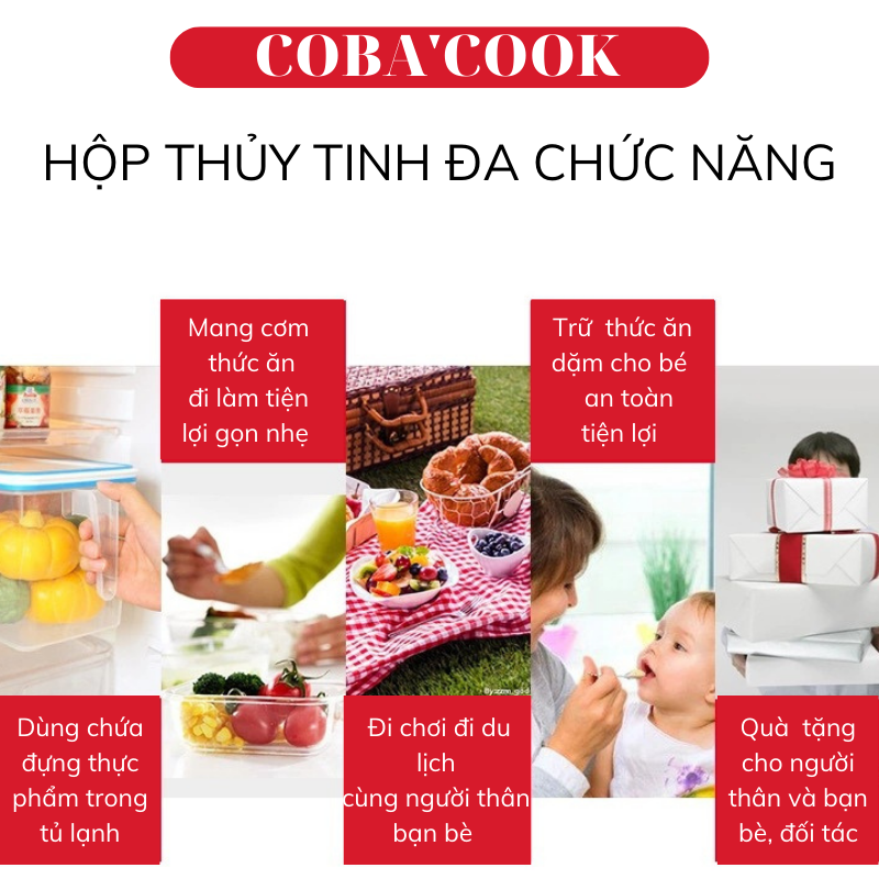 Bộ Hộp Đựng Thức Ăn Hộp Cơm Bảo Quản Thực Phẩm Thủy Tinh Chịu Nhiệt