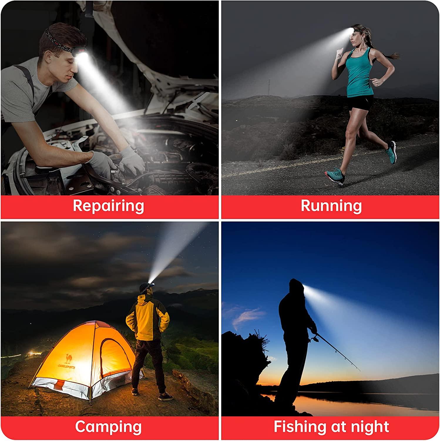Đèn pha LED, đèn cảm biến chuyển động siêu sáng 2 mảnh, đèn pha 1000 Lumen 10 chế độ 1200mAh có thể sạc lại USB, đèn pin chống nước, cắm trại, đi bộ đường dài, câu cá, làm việc