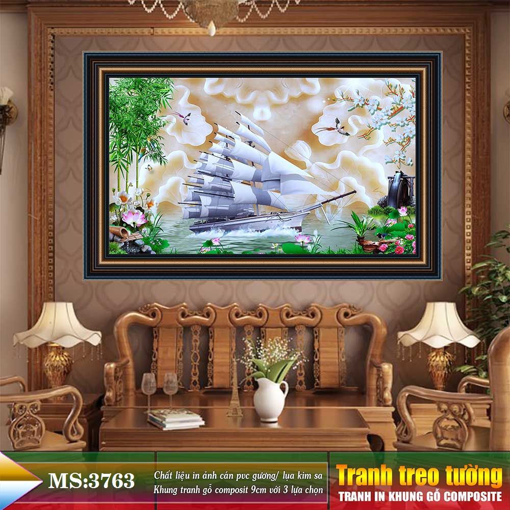 Tranh treo tường phòng khách, phòng ngủ THUẬN BuỒM XUÔI GIÓ chất liệu pvc gương / lụa kim sa. MS:3763L9