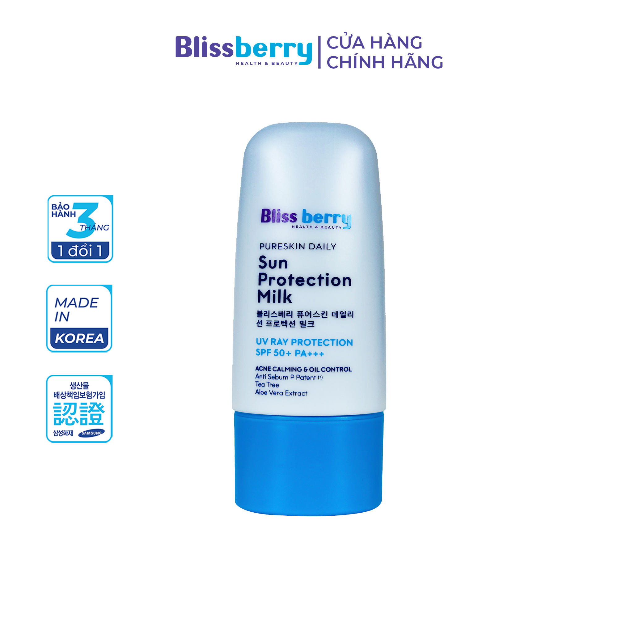 Kem chống nắng nâng tone kiềm dầu Blissberry Daily Sun Protection Milk 60ml