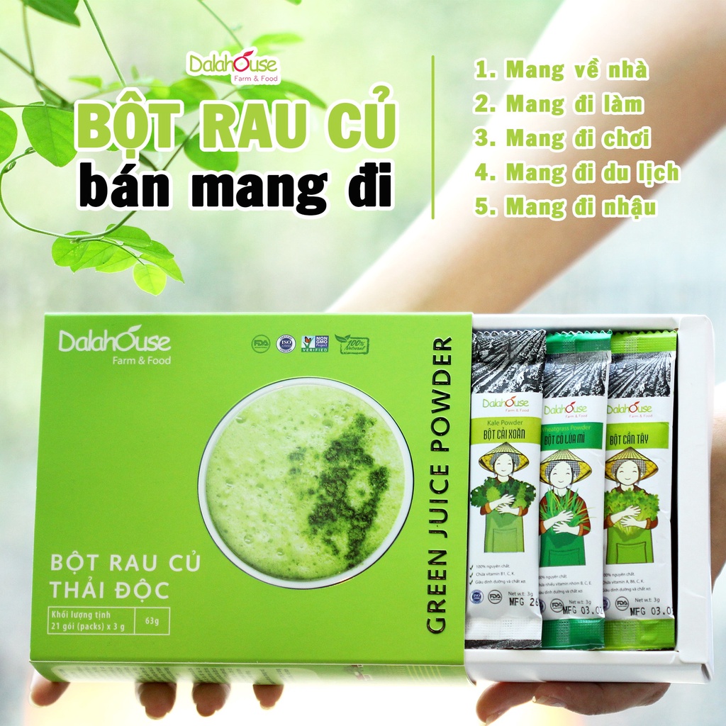 Combo Bột Rau Củ Thải Độc Dalahouse Hộp 63gr (Mẫu mới gồm 7 loại rau củ chia tuýp nhỏ) Sấy lạnh nguyên chất - Detox thanh lọc cơ thể