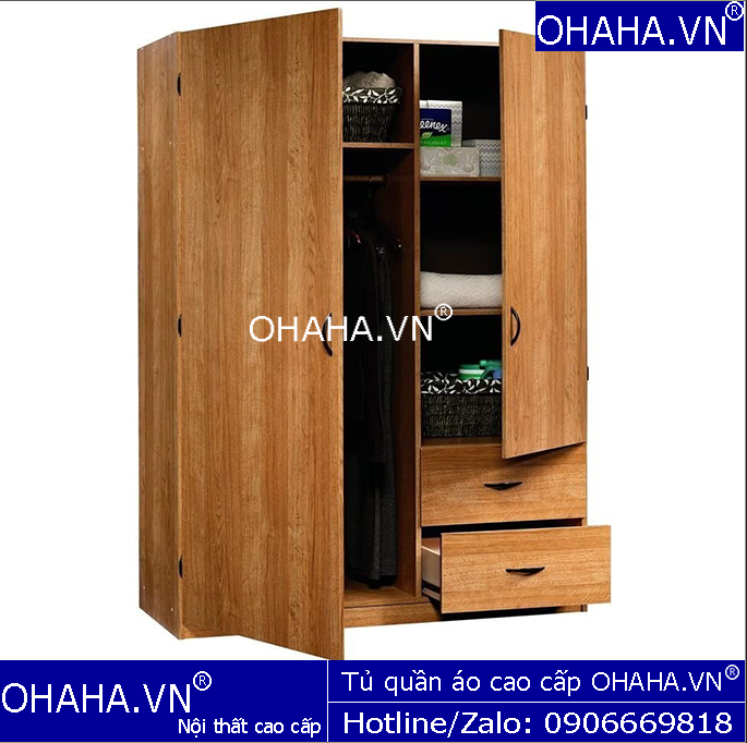 Tủ quần áo gỗ cao cấp 1013-OHAHA 2 cánh mở