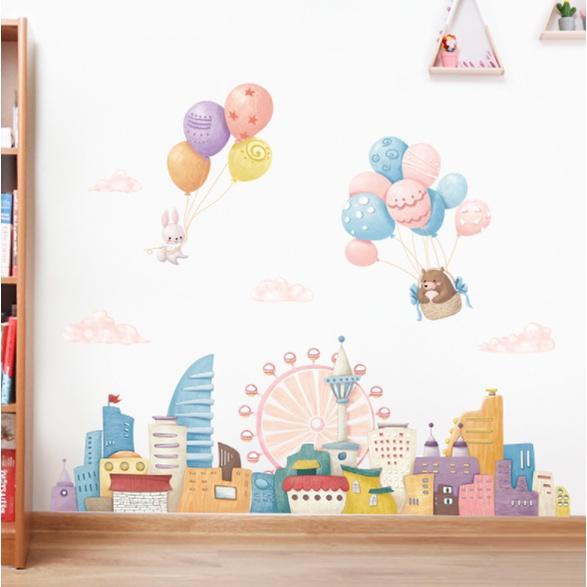 Decal trang trí tường - thành phố đồ chơi đầy màu sắc
