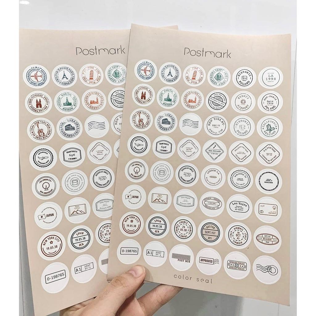 1 Tấm Sticker Tròn hình Tem Postmark - Hình Dán Tem Trang Trí Sổ Bullet journal