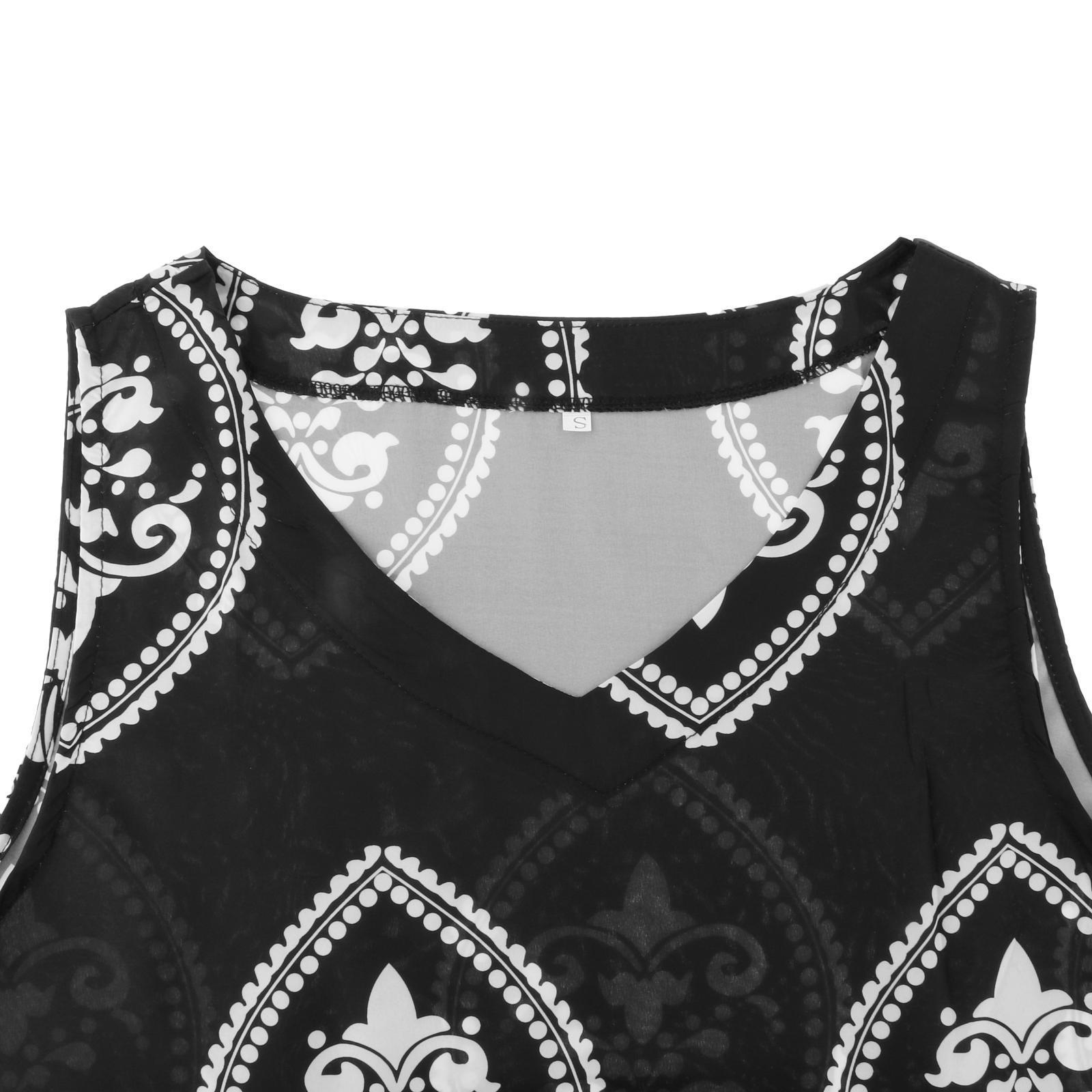 S-4XL Plus Size Vintage V-Neck Casual Summer Loose Sleeveless Mini Dress T-Shirt Dresses Swing Tank Dress Beach Wedding Vacation