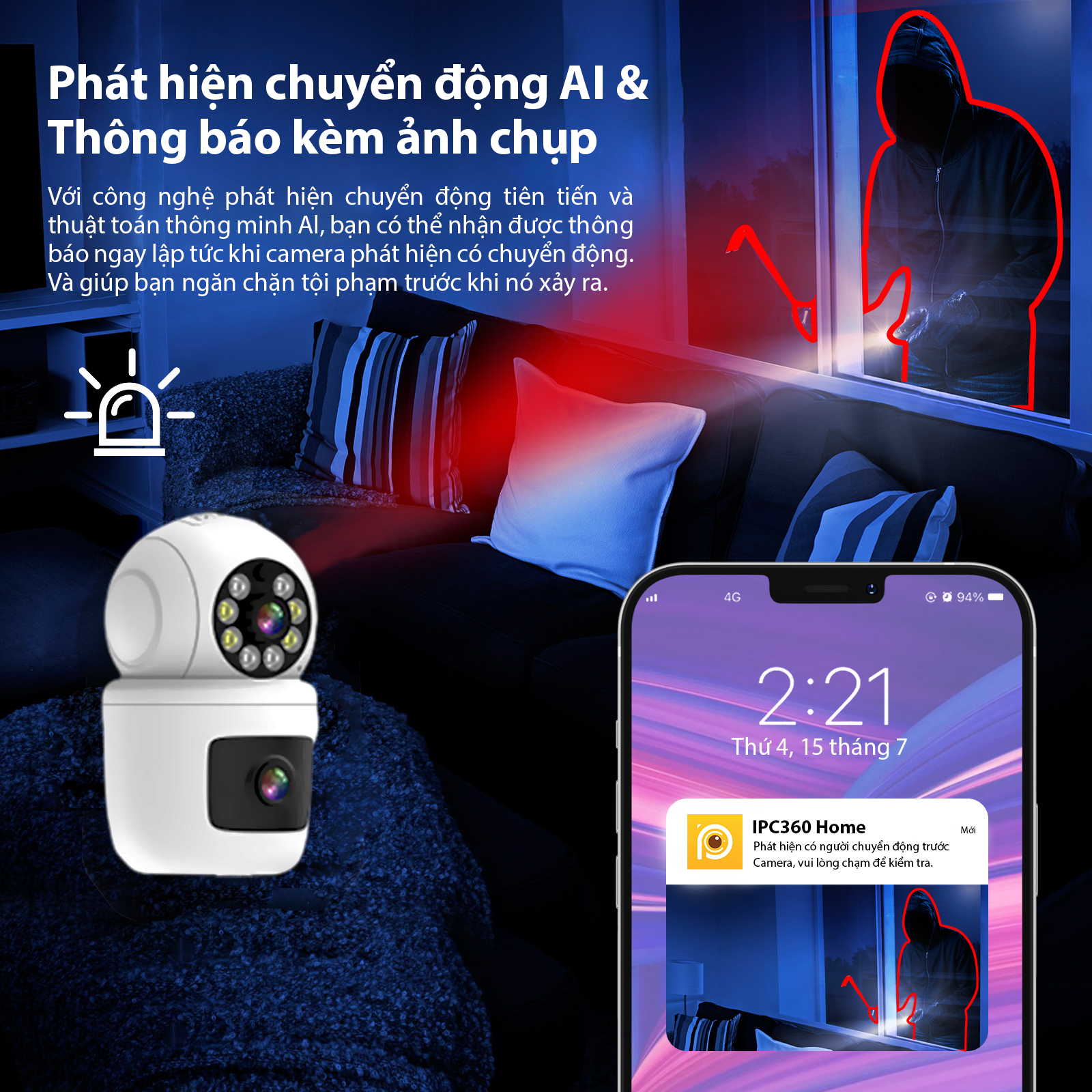 (Giao hoả tốc 2h) Camera Wifi IPC360 Bullet 2 ống kính, ống kính trên xoay ngang 360 độ, thu phóng 10 lần (hàng chính hãng)