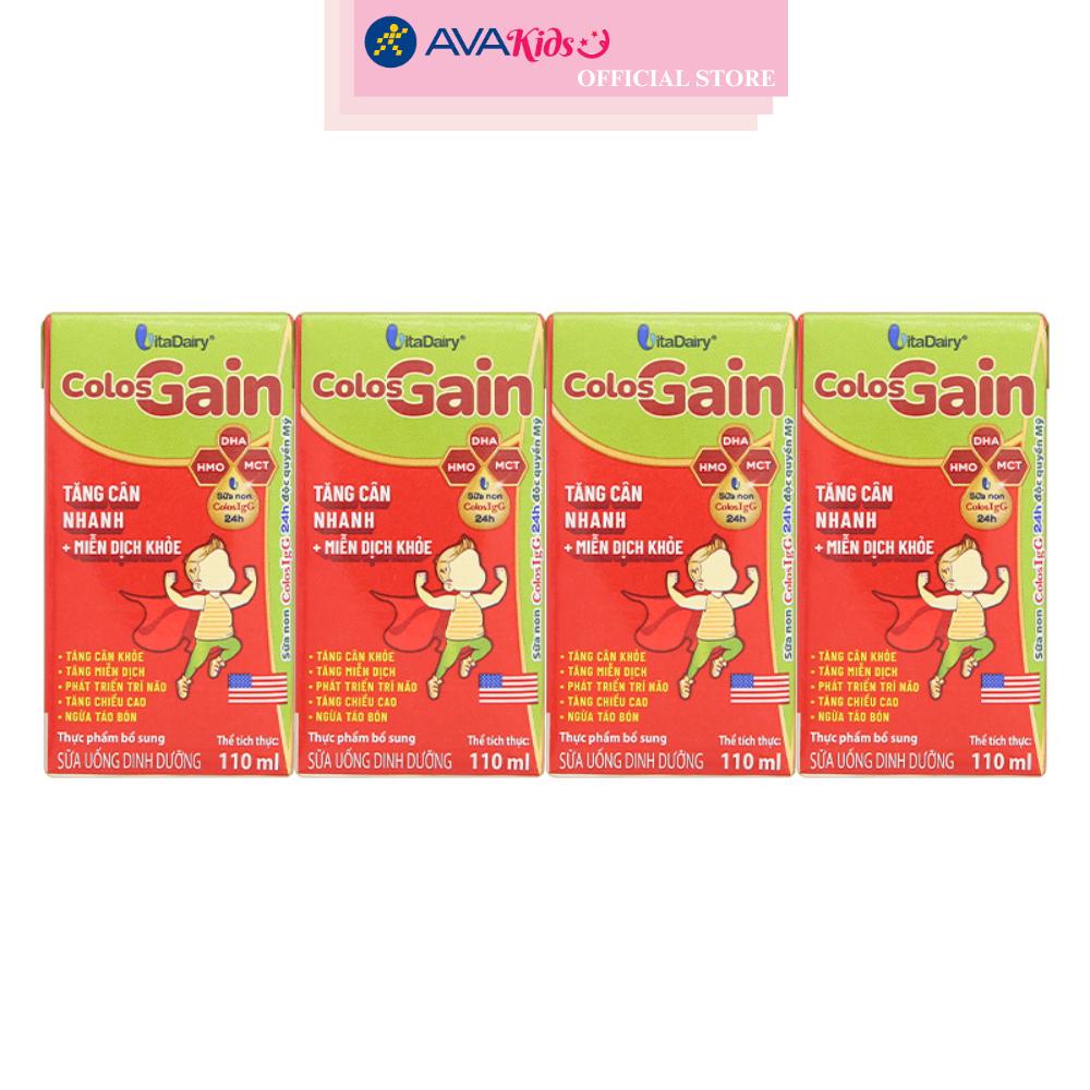 Thùng 48 hộp sữa pha sẵn Colos Gain hương vani 110 ml (từ 1 tuổi) - Hàng Chính Hãng