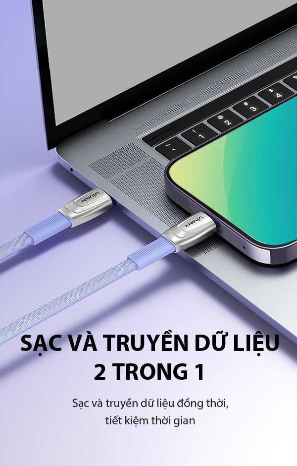 Cáp Sạc Nhanh VIVAN BTK-CL Sạc Nhanh PD 27W Đầu Sạc Mạ Kẽm Dây Dài 120cm - Hàng chính hãng