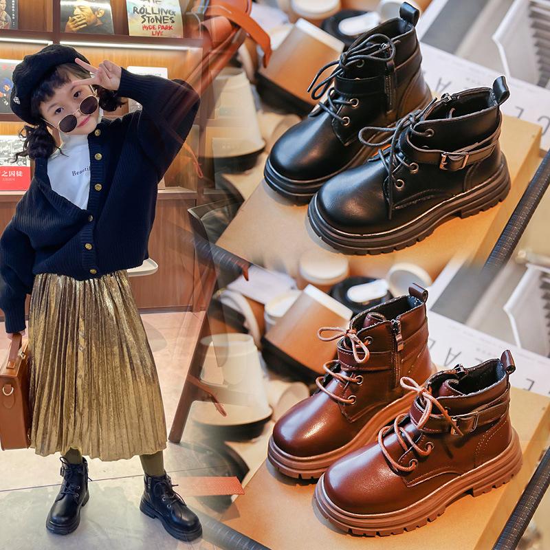 Giày bốt da cho bé trai bé gái mang phong cách Hàn Quốc size 26-36 hàng nhập Quảng Châu cao cấp