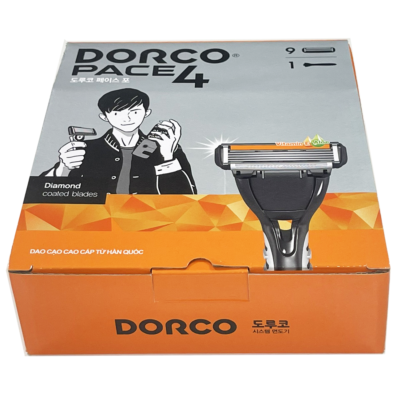 Bộ Dao Cạo Râu 4 Lưỡi Dorco Pace 4 có 1 Cán và 9 Đầu Cạo Đóng Hộp Làm Quà Tặng