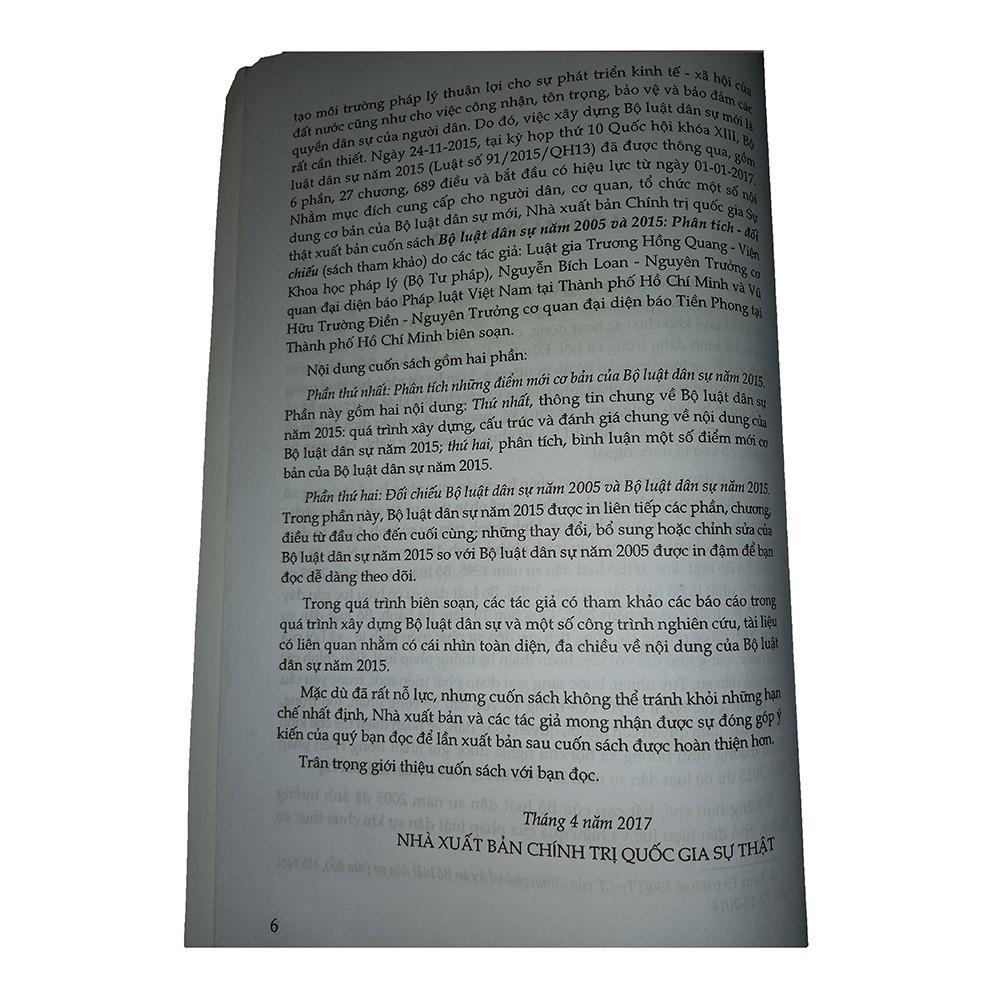 Sách - Bộ Luật Dân Sự Năm 2005 Và 2015 Phân Tích - Đối Chiếu - NXB Chính Trị Quốc Gia