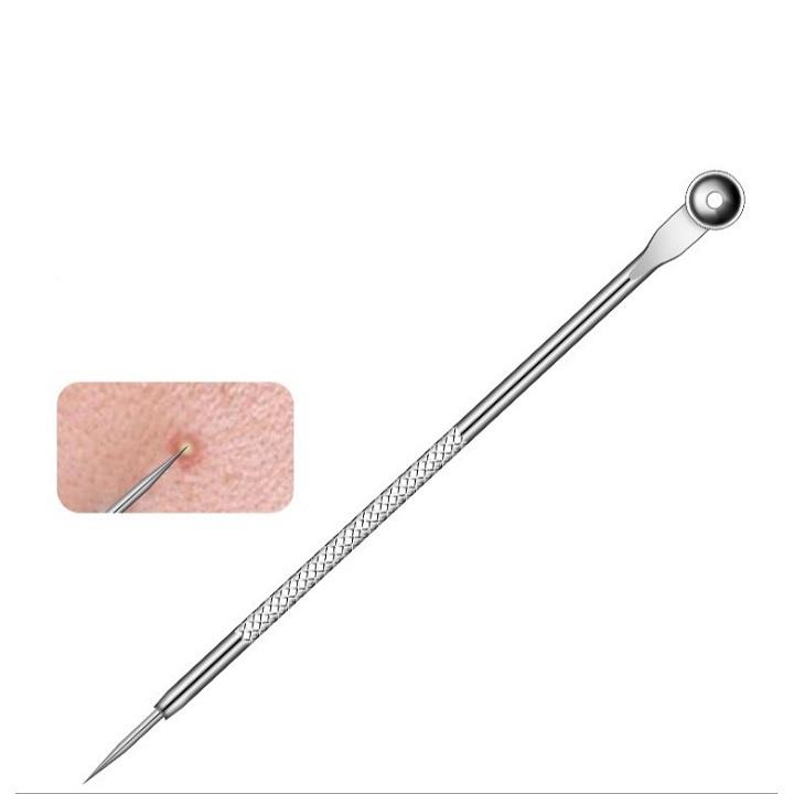 Bộ 3 Cây Que Nặn Mụn Bằng Thép Cao Cấp Không Gỉ Gồm 5 Đầu Chuyên Dụng Có Nhíp Gắp Cực Kì An Toàn