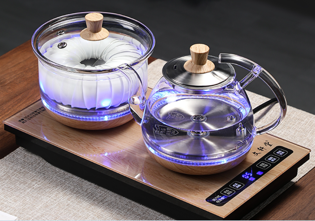 Bộ Đun Nước Điện Tự Động Pha Trà Thủy Tinh Cao Cấp,Led Xanh Sáng 2 Bên Khi Đun,Có Thể Đun Đồng Bộ