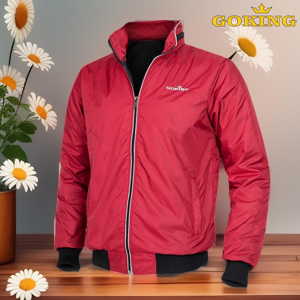 Áo Khoác Gió Cách Nhiệt Goking Có Mũ, Form Unisex Cho Nam Nữ. Ngoài Vải Dù, Trong Lót Vải Cào Cách Nhiệt. 3 Túi To Rộng, Phối Viền Siêu Đẹp. - Đỏ - Xxl
