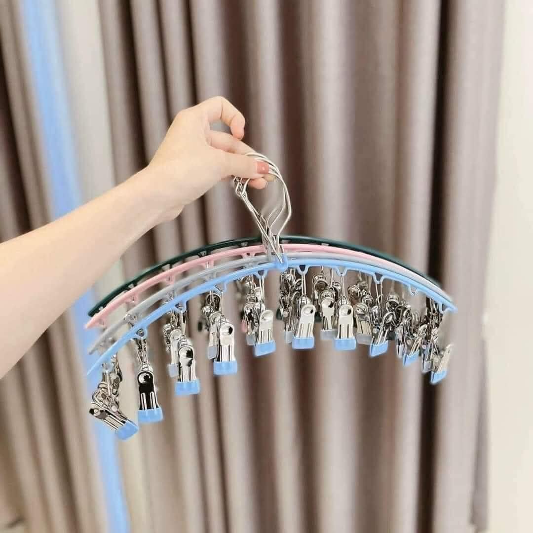 Móc Treo Quần Áo, Combo 3 Móc Phơi Đồ Chống Rơi, Mỗi Móc Có 10 Kẹp, Móc Treo Đồ Lót, Tất Vớ