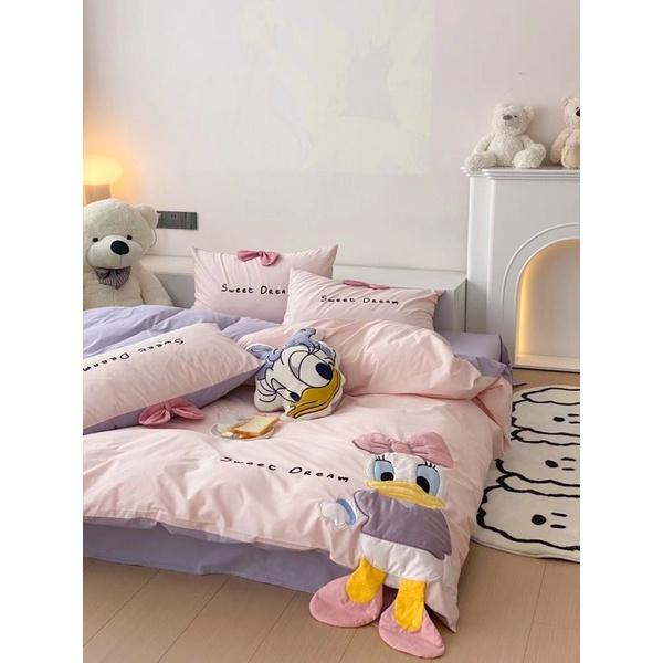 Bộ Chăn Ga Gối Cotton Linen Disney Hàng Nhập Khẩu 5 Món Hoạt Hình Disney Dễ Thương