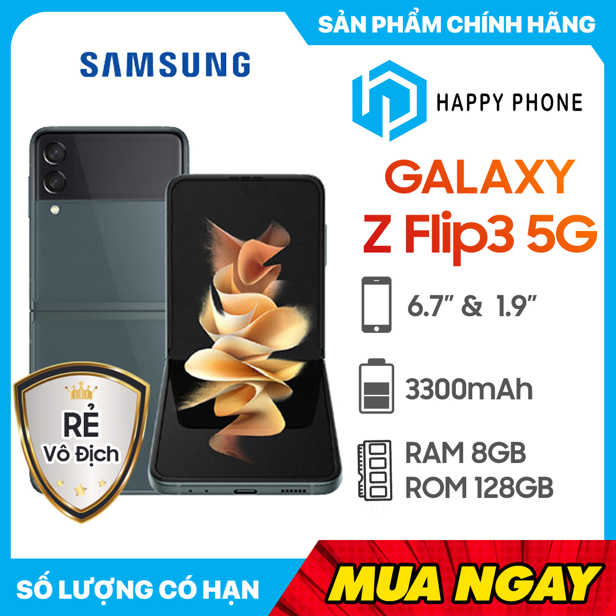 Điện thoại Samsung Galaxy Z Flip3 5G (8GB/128GB) - Hàng chính hãng - ĐÃ KÍCH HOẠT BẢO HÀNH ĐIỆN TỬ