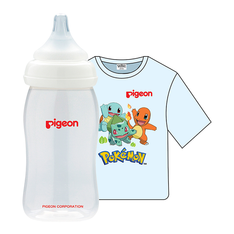 Combo Pigeon: Bình Sữa PP Plus 240ml + Áo Thun Pokemon - Xanh (Size Nhỏ)