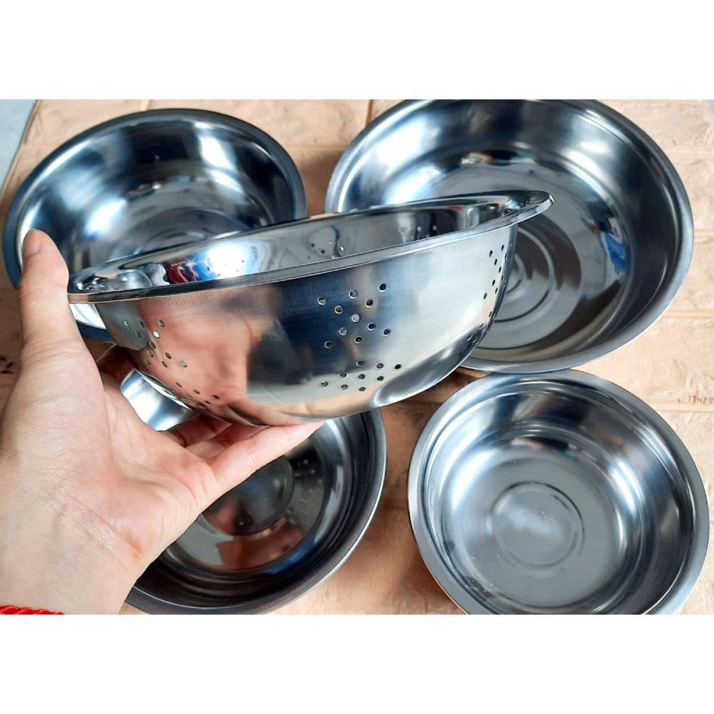Bộ thau rổ 5 món inox+ tặng kèm 100 găng tay làm bếp