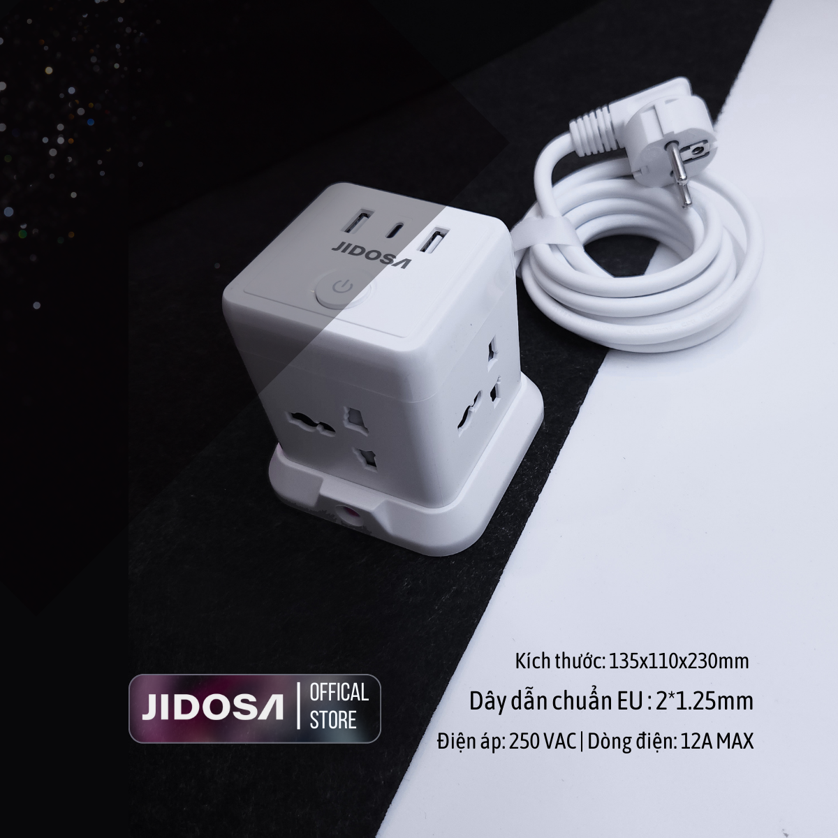 Ổ Cắm Điện JIDOSA Tích Hợp Ổ USB Và Type C Hình Tháp Đa Năng Công suất 3000w Thiết Kế Thông Minh
