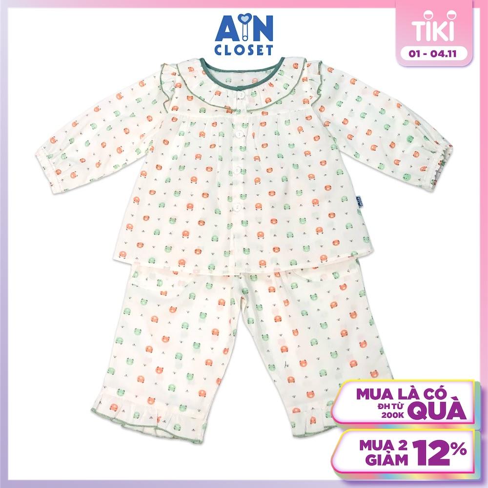 Bộ quần áo dài bé gái hoạ tiết Mèo cười viền xanh cotton - AICDBTGL88CA - AIN Closet