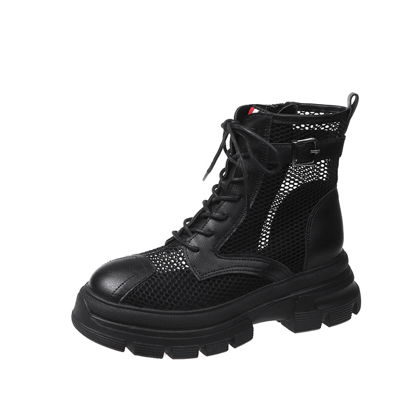 Ladies Hollow Martin Boots Platform Net Boots Mesh Side Zipper Ankle Boots