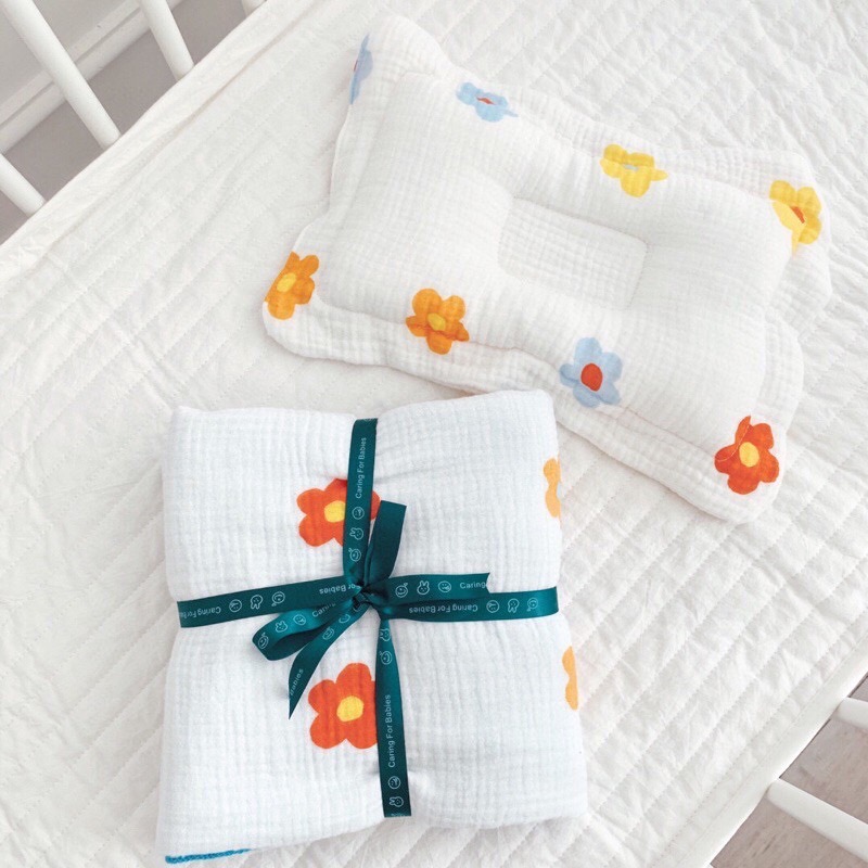 Bộ Chăn Gối Cotton Sợi Tre Cao Cấp Cho Bé