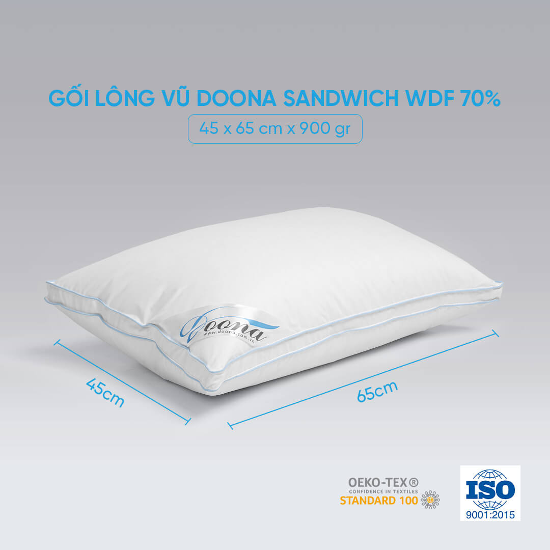 Gối nằm lông vũ cao cấp Doona Sandwich 45x65cm siêu mềm, êm ái, thích hợp với mọi lứa tuổi