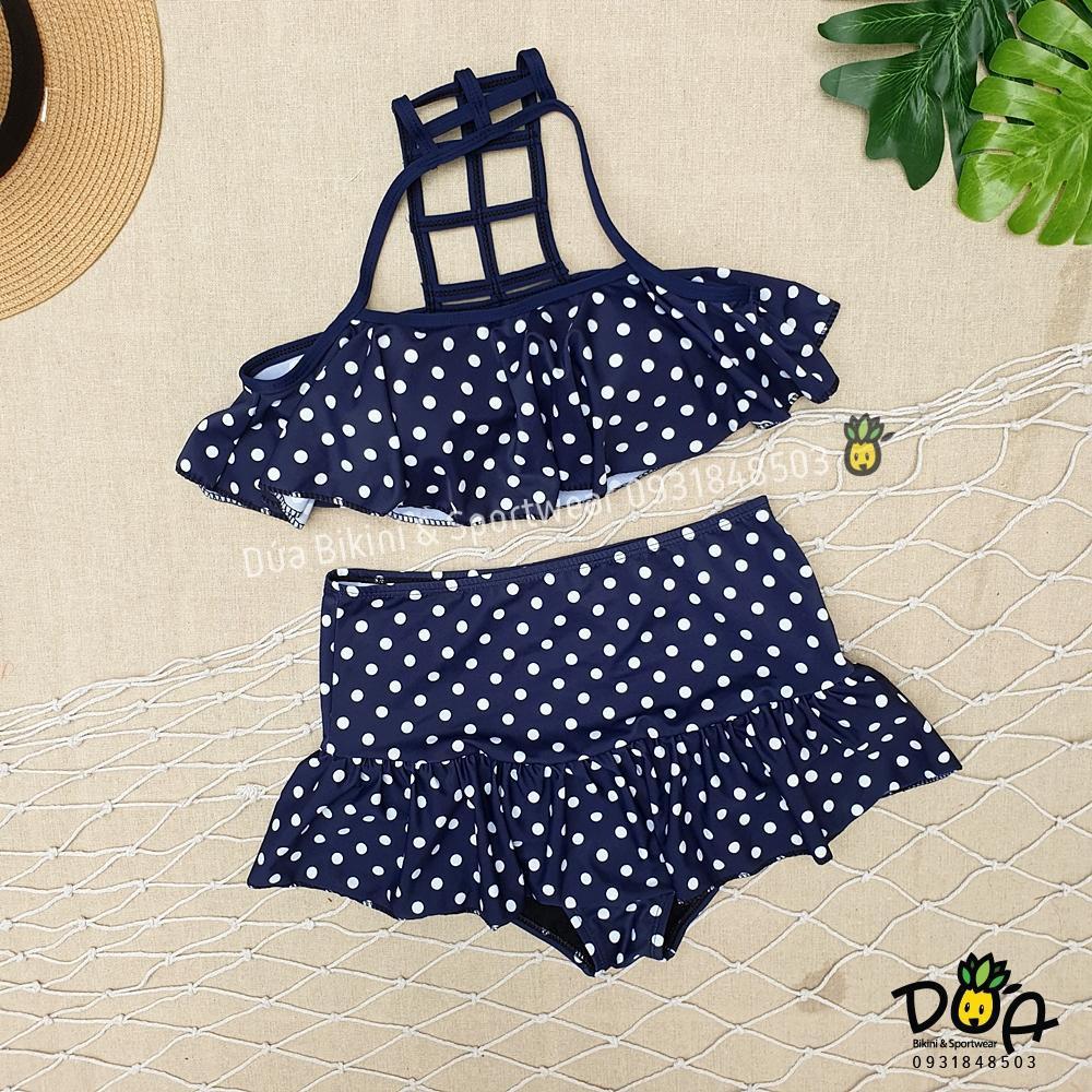 Bikini 2 mảnh đi bơi dễ thương kín đáo họa tiết chấm bi
