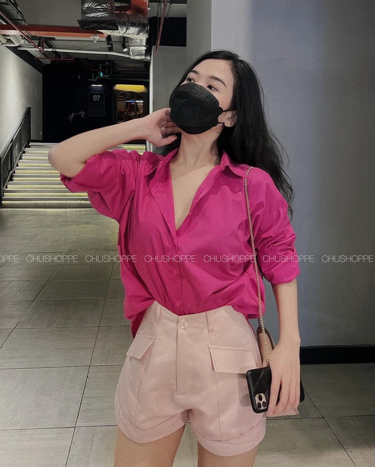 SET ÁO SƠ MI HỒNG + QUẦN SHORTS