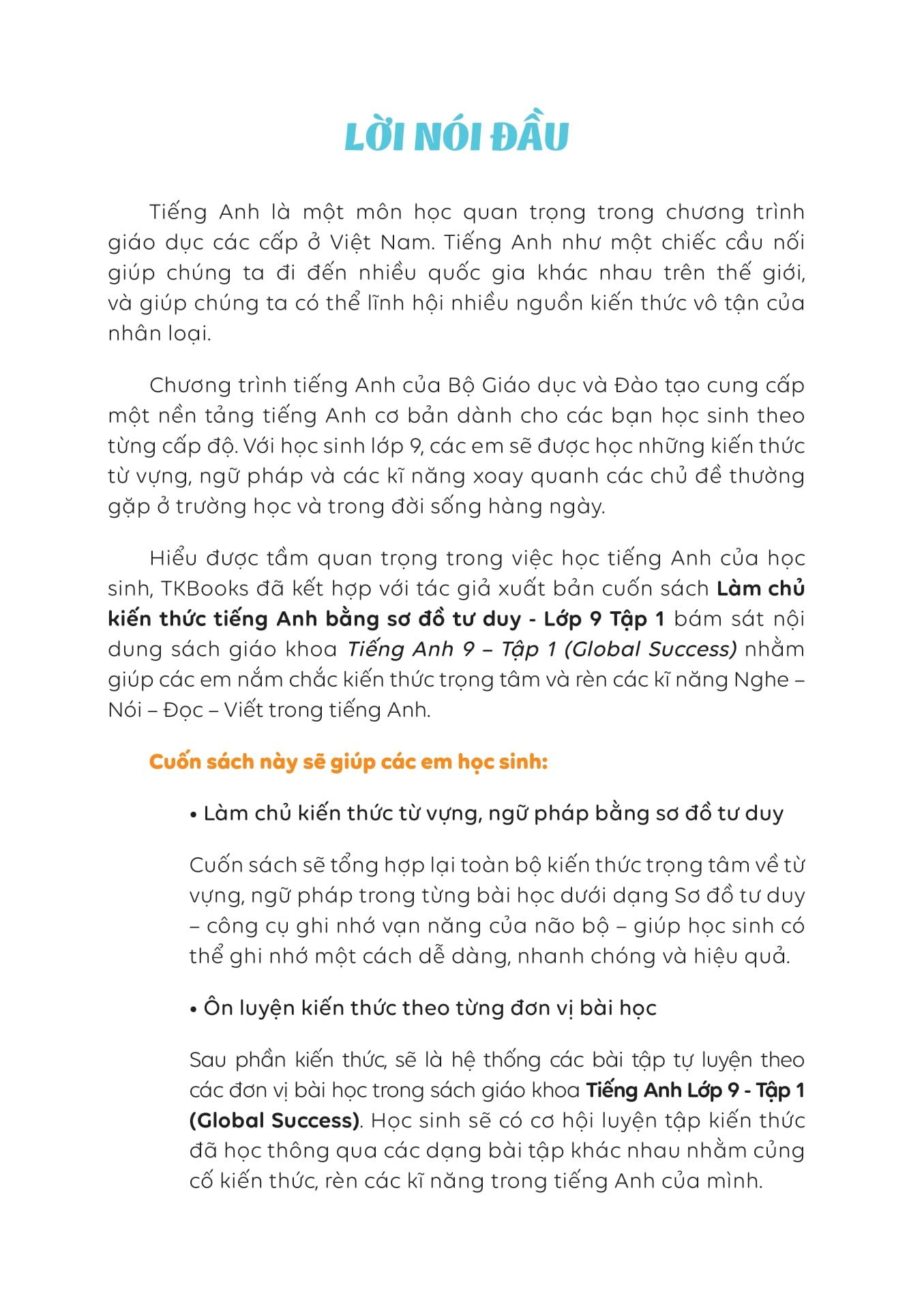 Sách - Làm Chủ Kiến Thức Tiếng Anh Bằng Sơ Đồ Tư Duy Lớp 9 - Tập 1