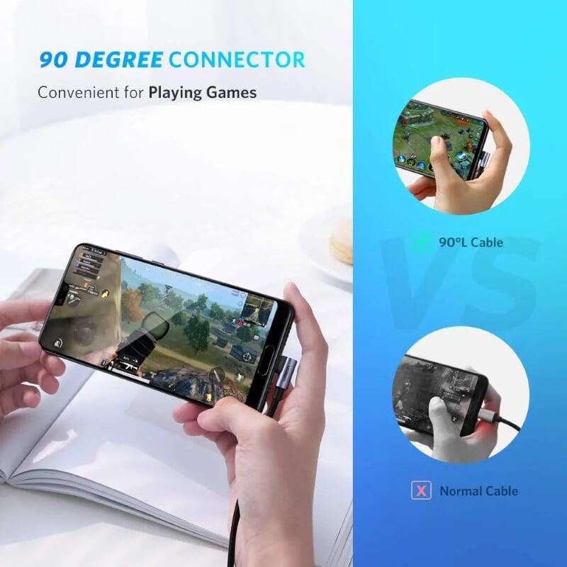 Ugreen 50123 1m cáp USB 2 đầu type C vuông góc 60W PD mạ nhôm nâu đen Ugreen US255 - Hàng Chính Hãng