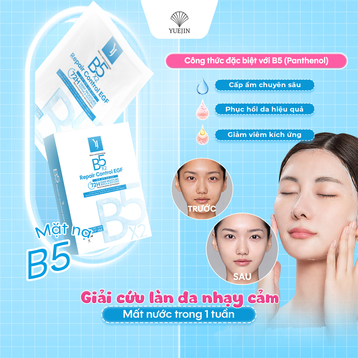 Mặt nạ Yuejin B5 Repair Control EGF Cấp ẩm phục hồi da (Lẻ 1 miếng)