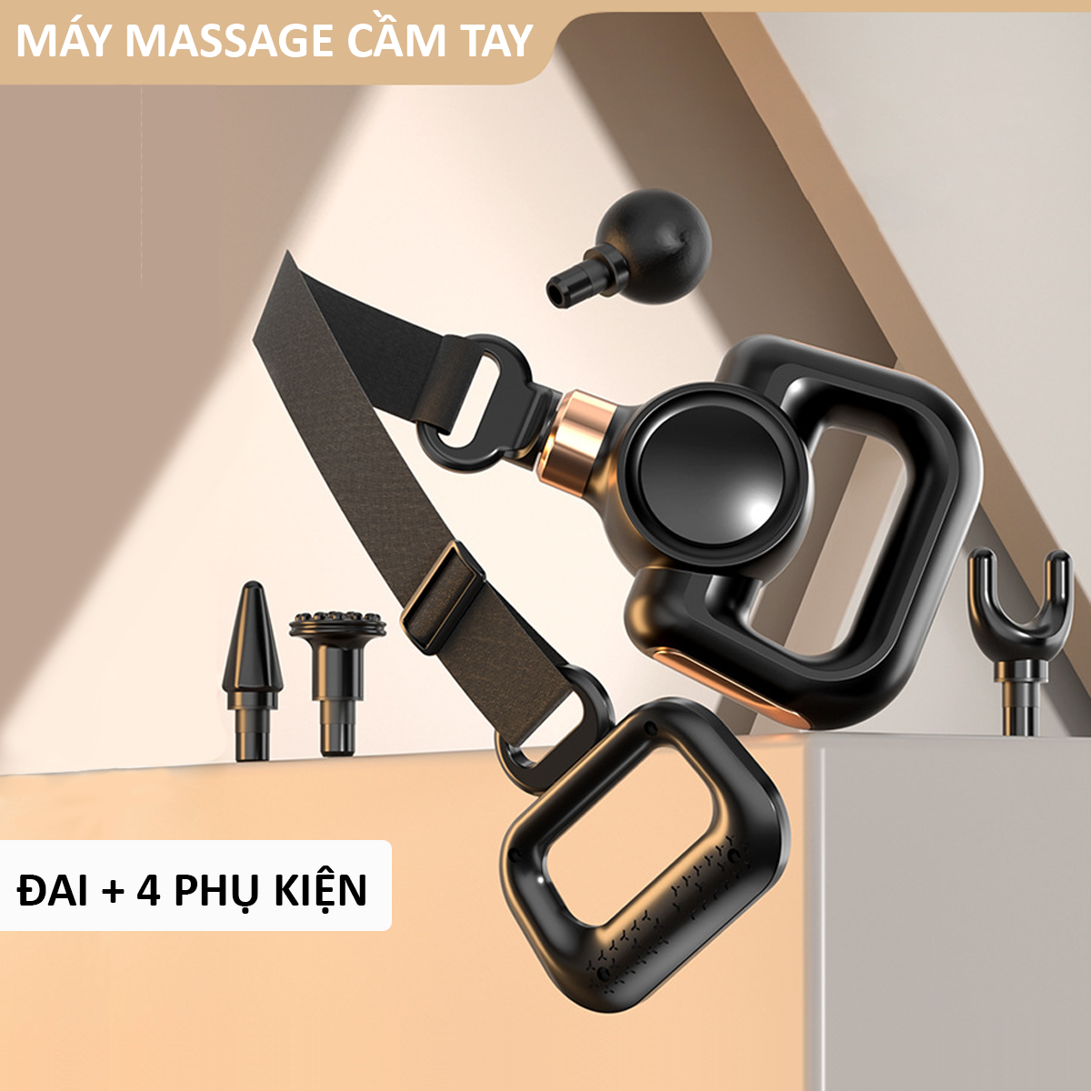 Máy massage cổ vai gáy, máy massage cầm tay có đai kèm 4 đầu, 5 chế độ-k1884