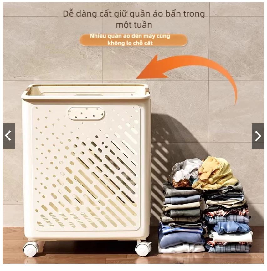 Giỏ Đựng Quần Áo Cao Cấp Gấp Gọn Tiện Dụng Có Bánh Xe Cỡ Lớn 50x30x38cm