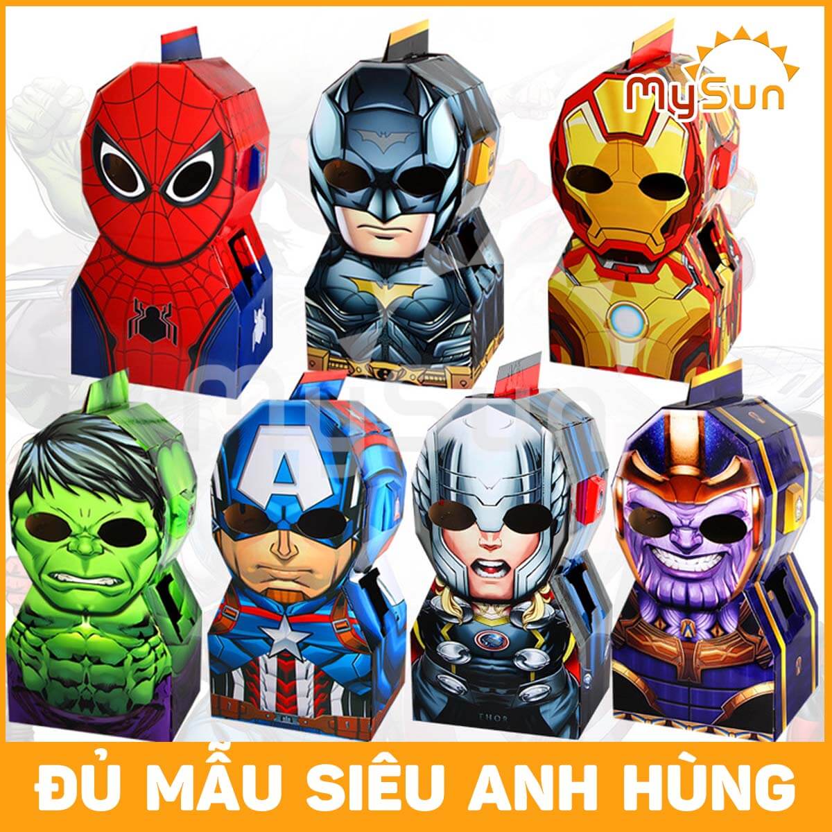 Bộ đồ chơi hóa trang bìa carton SIÊU NHÂN Marvel người nhện Spiderman, Iron man, Batman, Hulk, Thanos, Thor