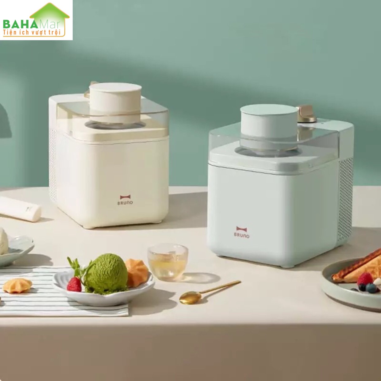 MÁY LÀM KEM THÔNG MINH TỰ ĐỘNG, LÀM ĐÁ, SỮA CHUA HOA QUẢ, MÓN TRÁNG MIỆNG BRUNO "BAHAMAR" Một nút ấn