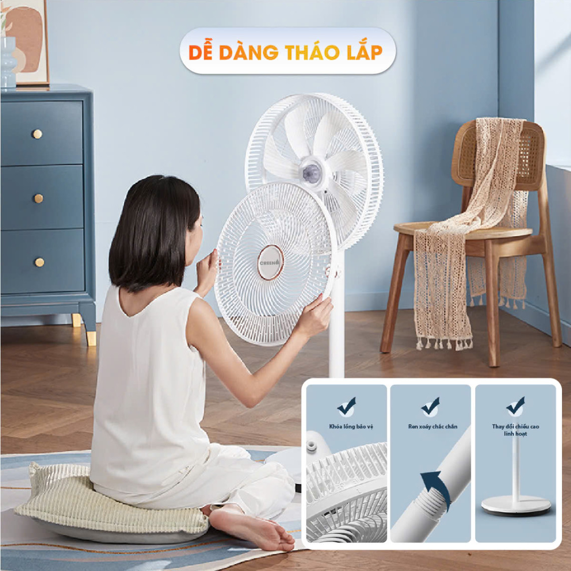 Quạt Cây Điều Khiển Từ Xa CREEN CR-FS2026 Quạt 7 Cánh, 40W Điều Chỉnh Linh Hoạt - Hàng Chính Hãng