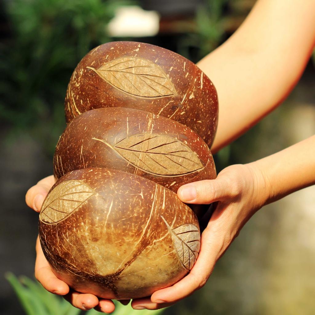 Tô/Chén/Bát gáo dừa khắc hoa văn Crus