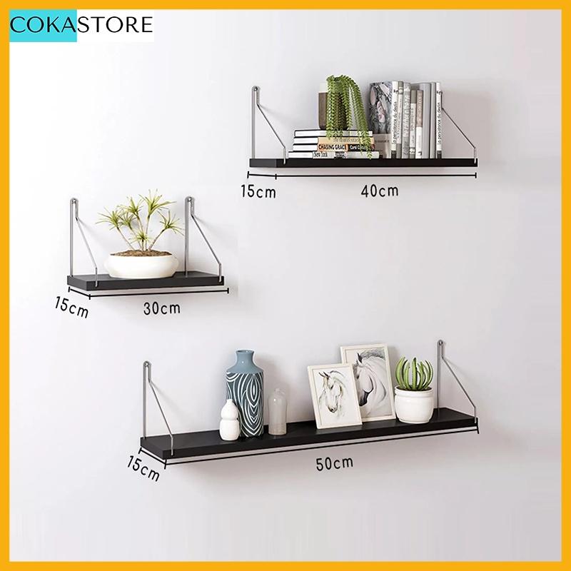 Kệ Treo Tường Trang Trí Không Cần Khoan Kích Thước 30 Đến 80cm Màu Sắc Đa Dạng - Kèm Phụ Kiện Móc Treo Inox