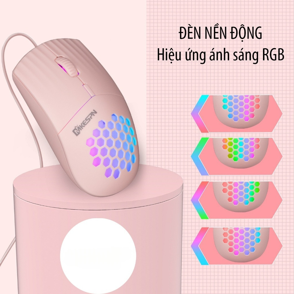 Chuột máy tính có dây giá Tốt, đèn LED RGB 1600 DPI hồng, hoạ tiết bắt mắt Dây Dài Thiết Kế Ôm Tay Thuận Cả 2 Tay Văn Phòng USB Cho Máy Tính Laptop Tivi - Hàng Nhập Khẩu
