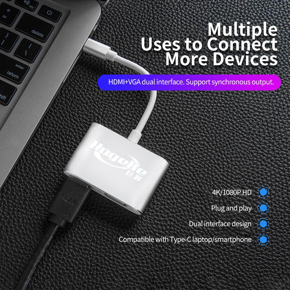 Bộ chuyển đổi USB C sang HD / VGA  4K / 1080P thay thế cho Mac / Huawei / Samsung