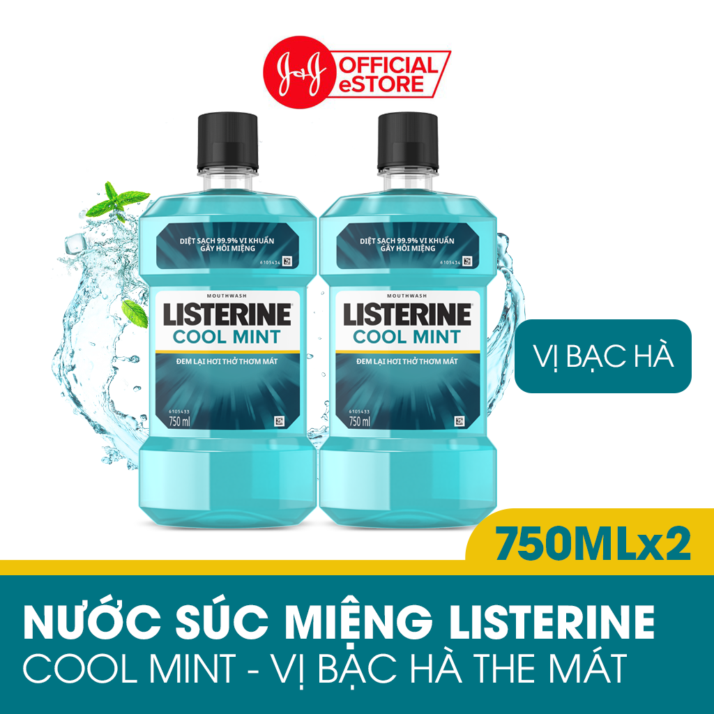 Bộ Đôi Nước Súc Miệng Hương Bạc Hà Listerine Cool Mint (750ml/ Chai) - 8850007800071