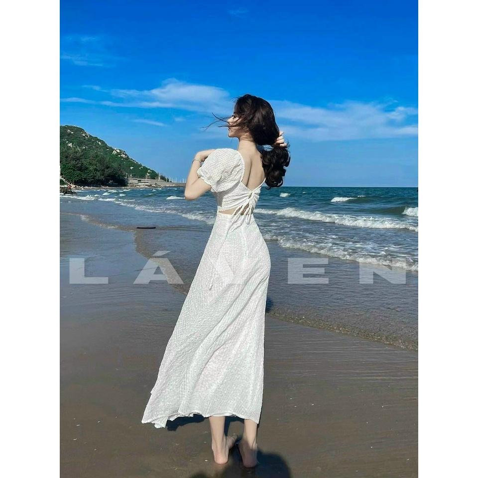 Đầm váy nữ maxi đan chéo lưng kết hợp tay phồng cực nhẹ nhàng, thướt tha thích hợp cho các nàng đi biển, đi chơi