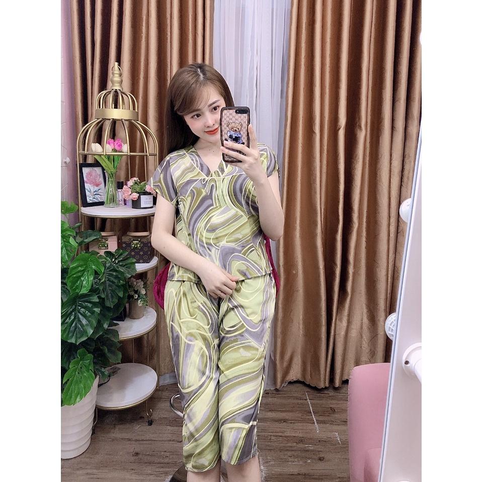 Bộ Lụa Ngủ,Pyjama cộc tay họa tiết sang chảnh