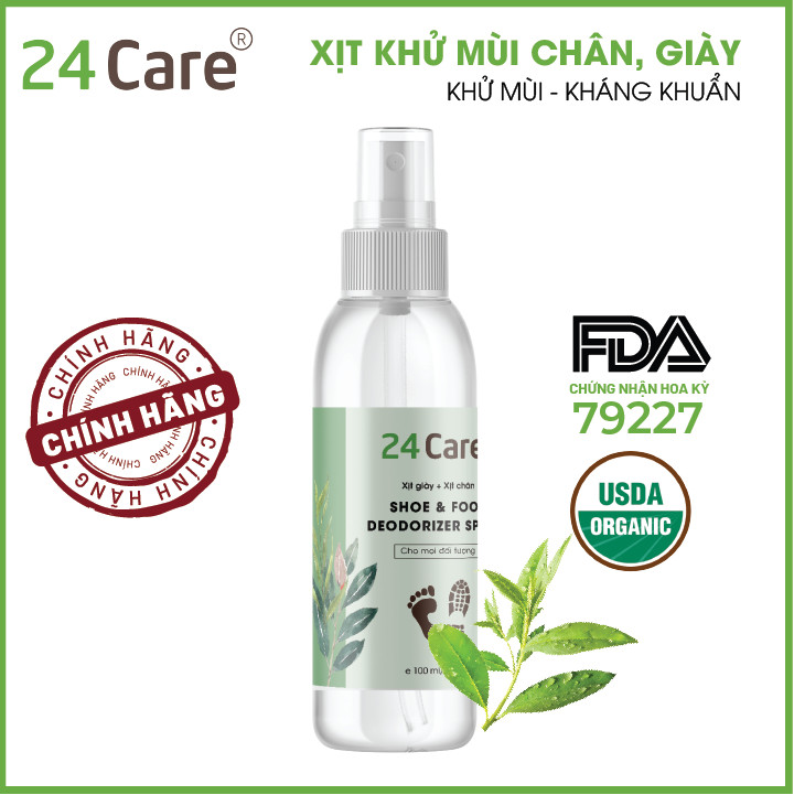 Tinh dầu xịt khử mùi giày 24Care sạch khuẩn chiết xuất thảo mộc  100ML