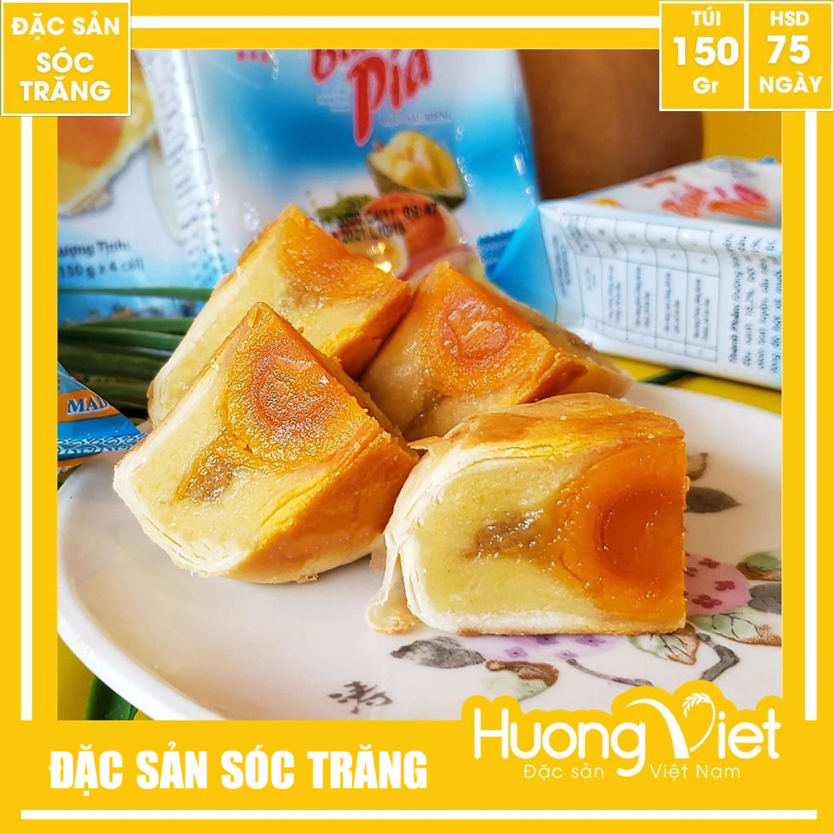 Đặc Sản Sóc Trăng - Bánh Pía Sóc Trăng Đậu Xanh Sầu Riêng 1 Trứng Tân Huê Viên Đặc Biệt, Bánh Pía Trứng Muối 150G